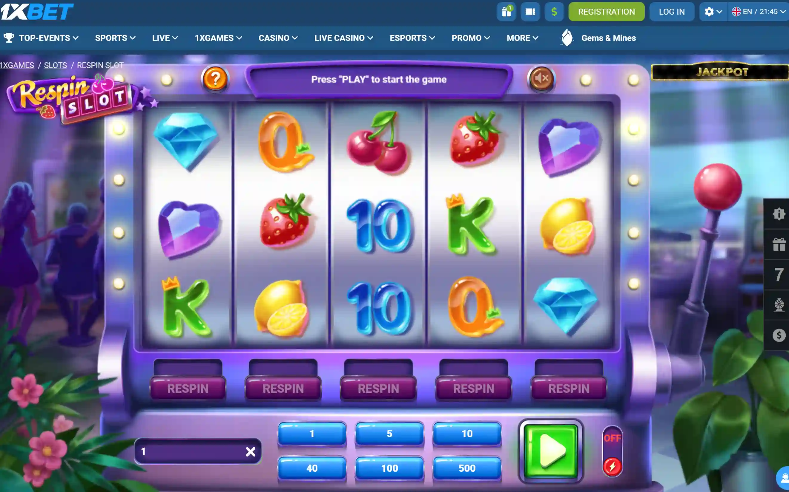 Circus Delight screenshot 1 – Play securely in a 1xBet account-protected environment